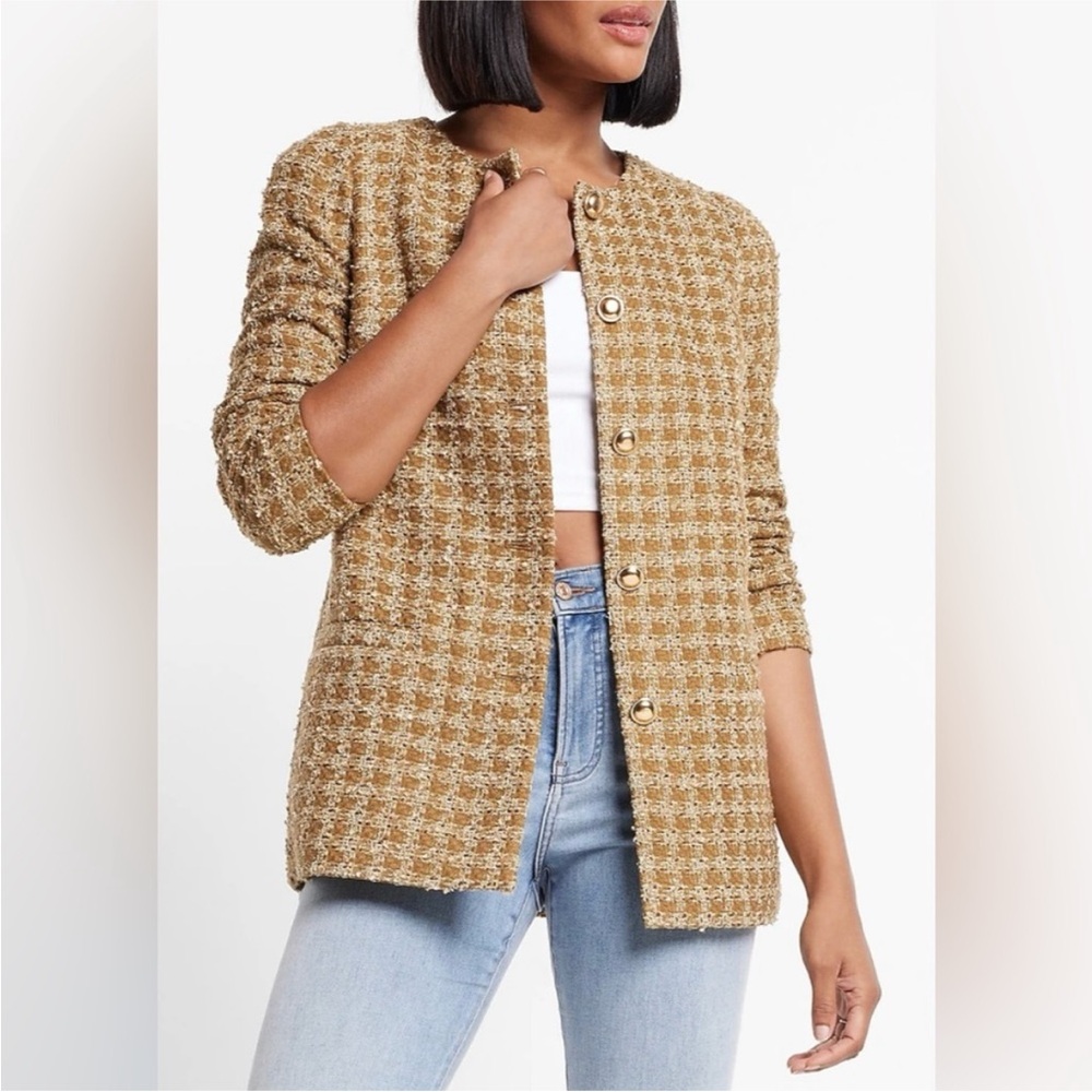 Express Classic Plaid Gold Blazer Jacket.